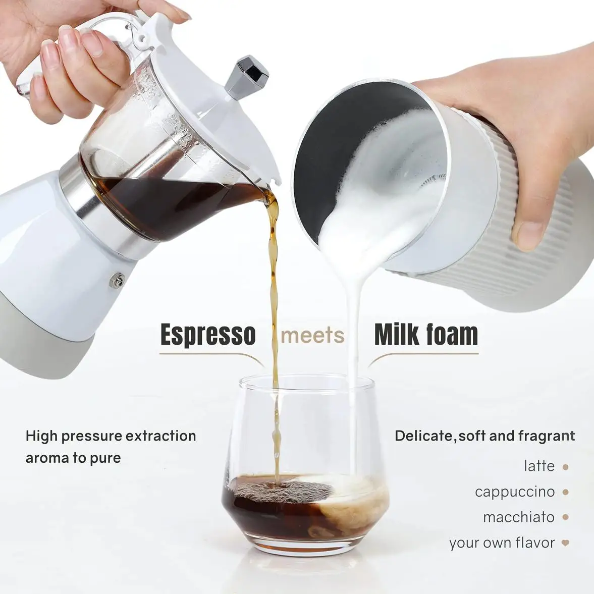 Stove-Top Hand Moca Pot 2 in 1 Espresso Coffee Maker Italian Moka Coffee Pot