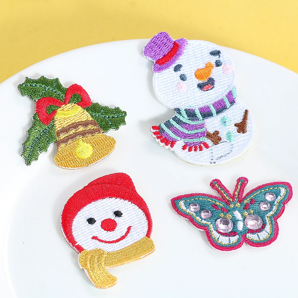 Cute Christmas trees Tinkle Bell snowman Christmas set Applique embroidery patch stick on Clothes sticker decoration bags hat