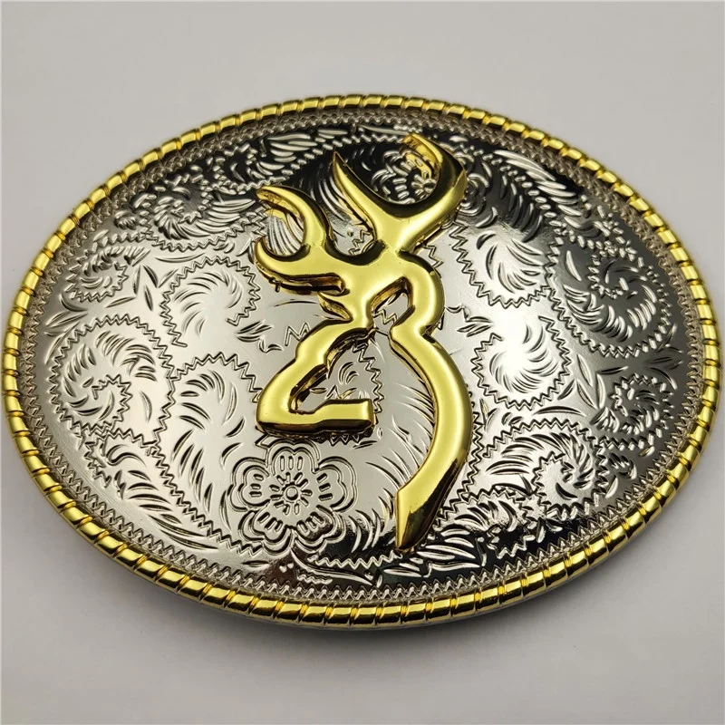 Shiny Silver and Gold Two Tone Large Western Cowboy Metal Belt Buckle Wholesale