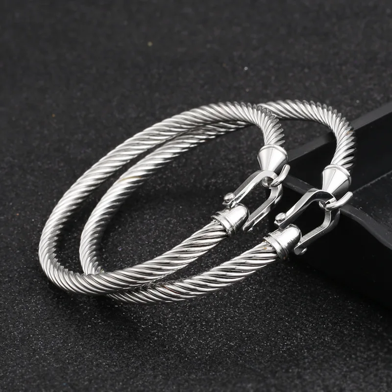 PVD Gold Plated Polished Stainless Steel Clasp Rope Bangle | Nautical Inspired Bracelet Waterproof Hypoallergenic & Non Fade