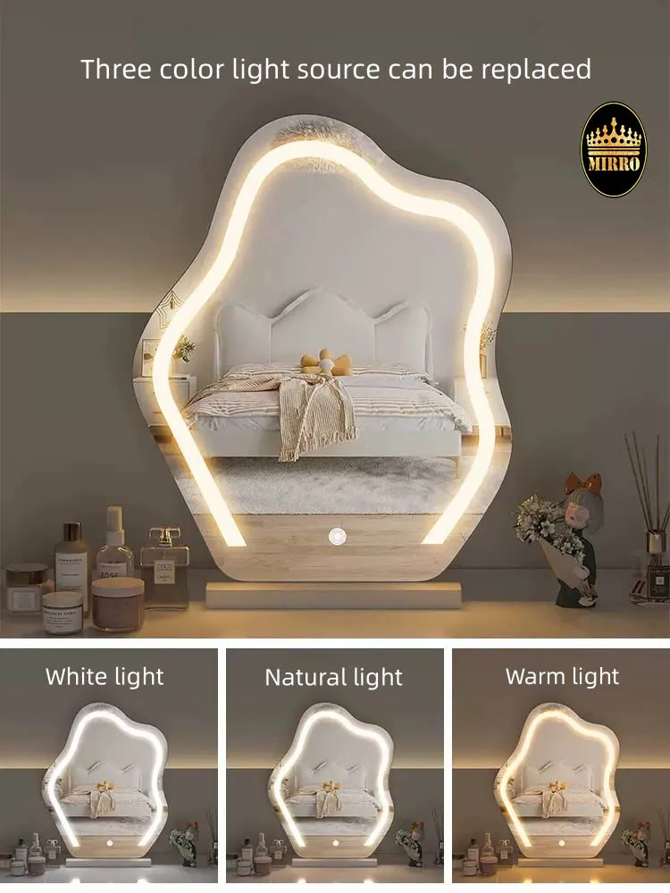 Custom modern home wall room decor luxury irregular frameless unbreakable pocket led mirror full length large table mirror