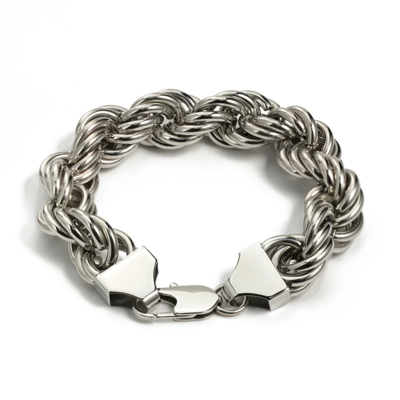 Hip Hop Custom Logo Bijoux Homme 16mm Twist Heavy Chunky Big Gold Plated Rope Chain Stainless Steel Jewelry Men Bracelet