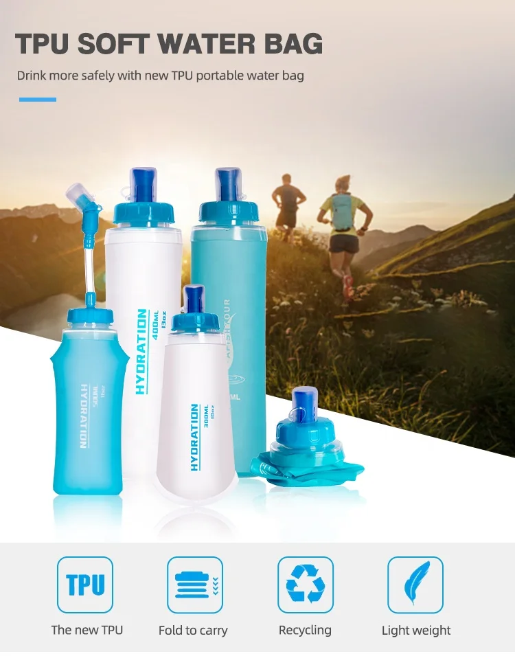 300ml 400ml 500ml BPA Free Reusable Portable TPU Squeeze Outdoor Sport Running Soft Flask Water Bottle