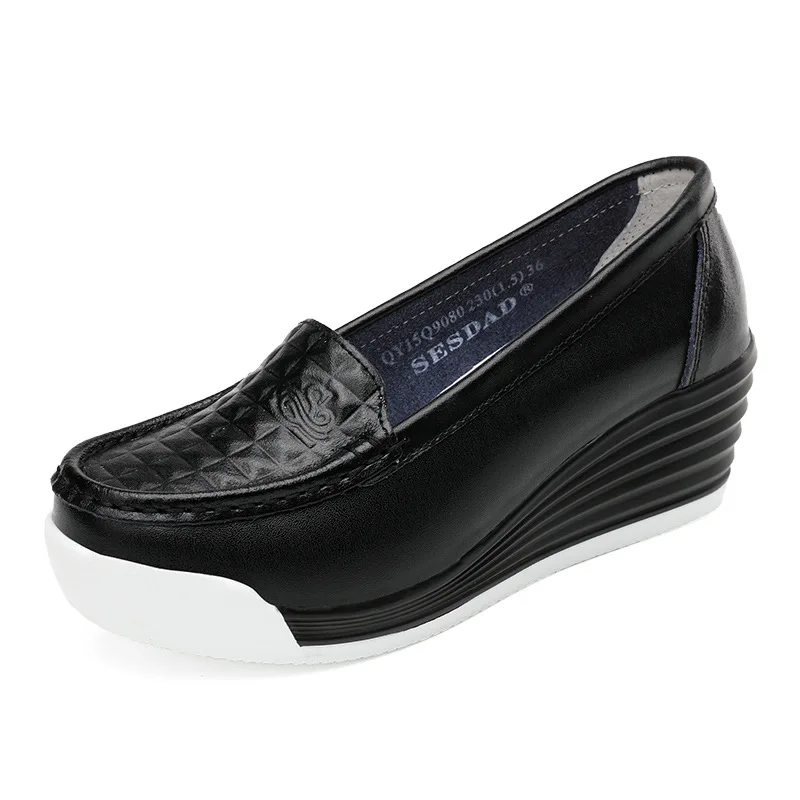 Fashion Platform Whoes Comfortable Mother Shoes Increase 6cm Casual Nurse White Shoes Wedges for Women Heels