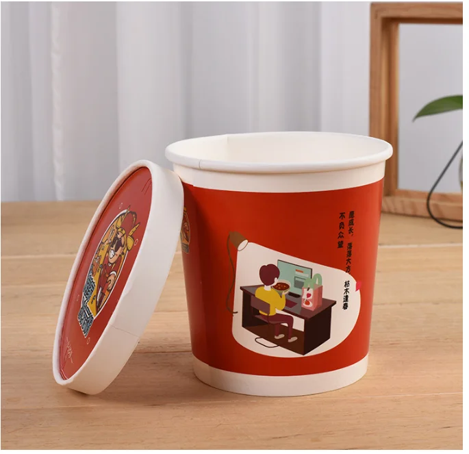 
color printing package take away porridge bucket thickened fast food soup cup disposable printed cartoon kraft paper 