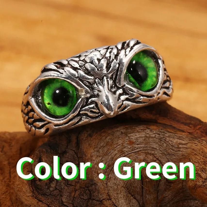 New Design Jewelry Fashion Finger Rings Open Adjustable Vintage Animal Blue Eye Owl Rings for Women Men
