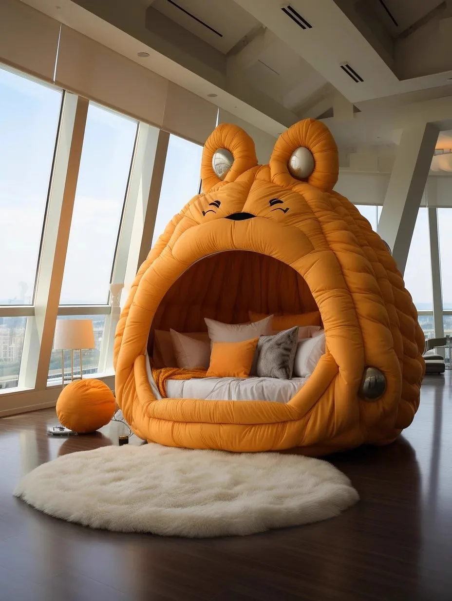 Kids Cartoon Children Fabric Bed Internet Celebrity Monster Creative Shape White Girl Princess Bed House round Bed for Kids