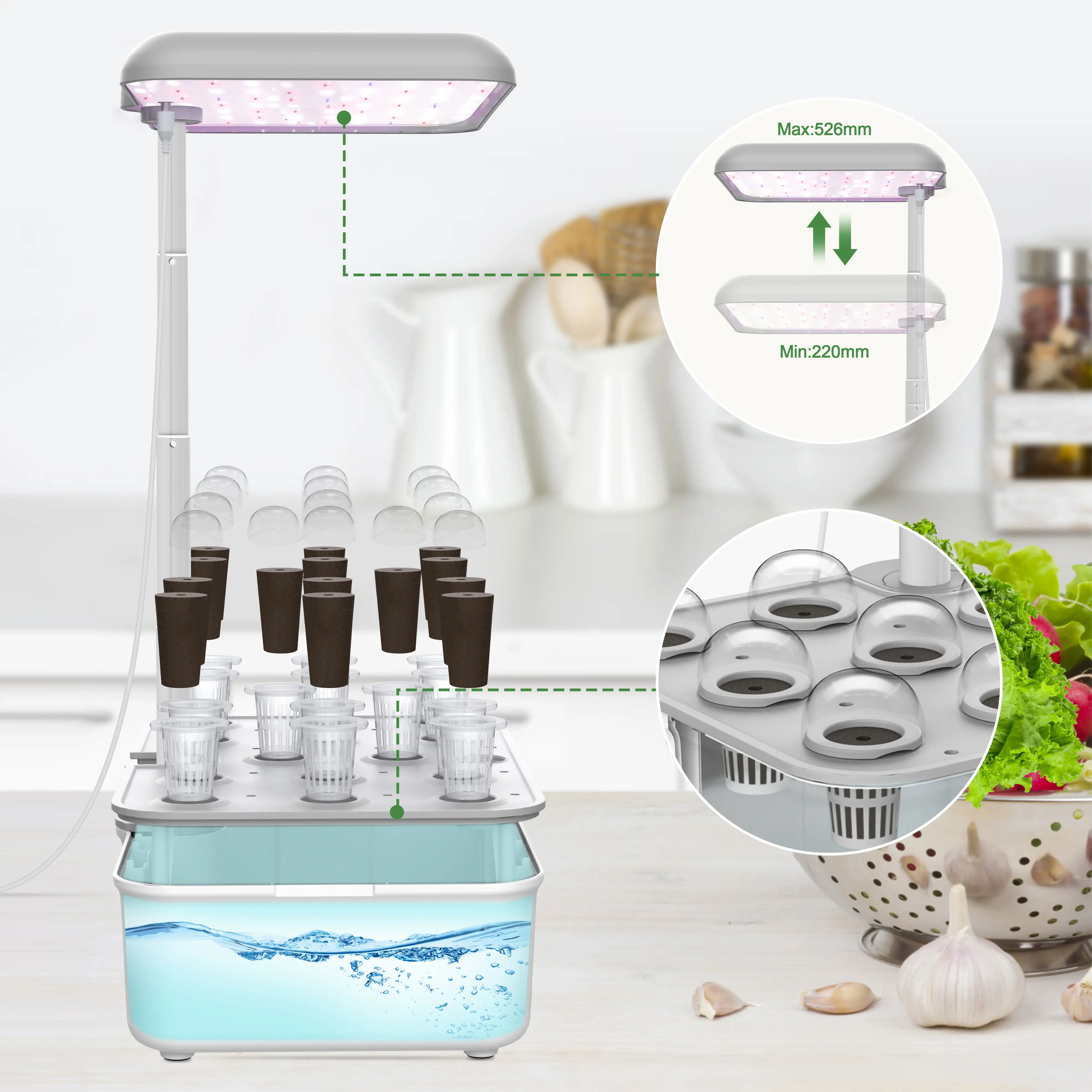 Wholesale height adjustable grow LED plant light lettuce WiFi smart indoor garden hydroponics systems