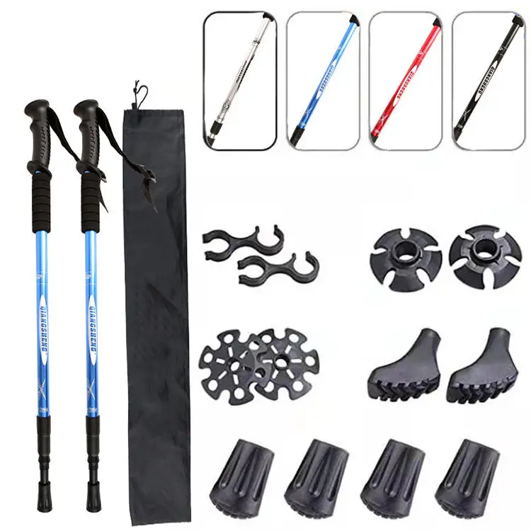 Manufacture Outdoor adjustable Mountain Climbing Aluminum Telescoping Foldable Walking Sticks Trekking Poles
