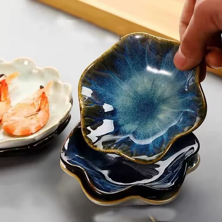 New Japanese Style Creative Flower Ceramics Seasoning Small Dish Kitchen Tableware Vinegar Ceramic Lotus Leaf Soy Sauce Dish