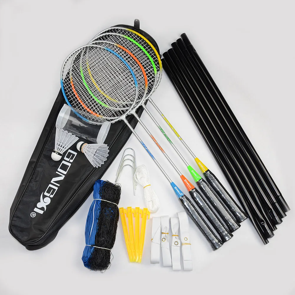 Good quality badminton racket full set of 4 with net for outdoor family fun