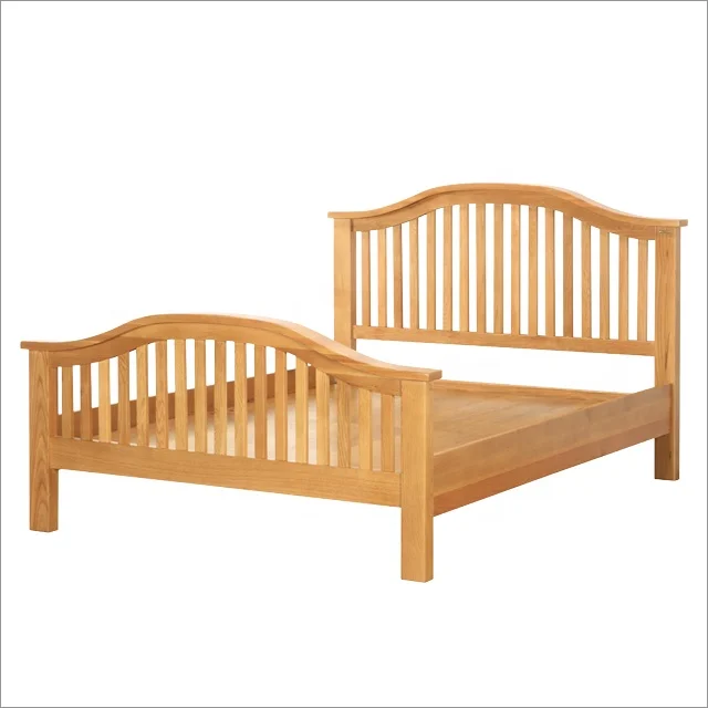 Made in Vietnam Bedroom Furniture Modern Solid Oak with Veneer Curve Headboard Wood Double Bed Designs