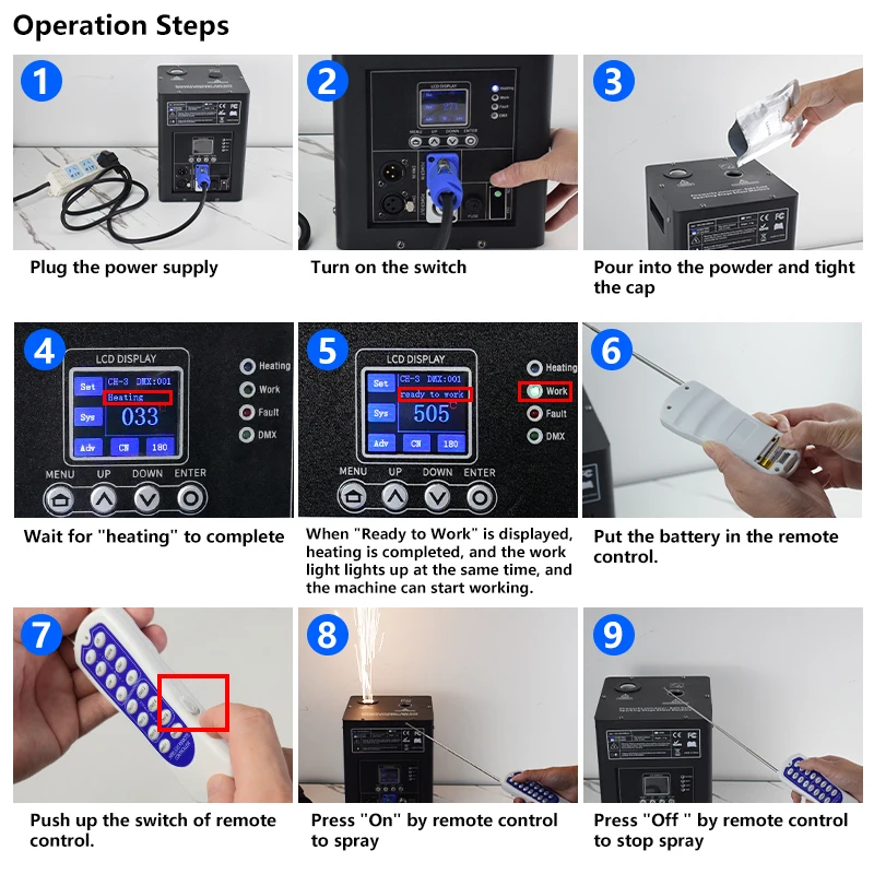 MOWL 750W DMX 750 Watt Fireworks Sparkler Fountain Cold Spark Machines for Wedding Party dj Disco Stage