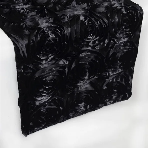 Cheap Fancy Custom 30*275 cm Rose Flower Wedding  Parties Banquet Floral Satin Fabric Dining Table Runners For Dinner Table