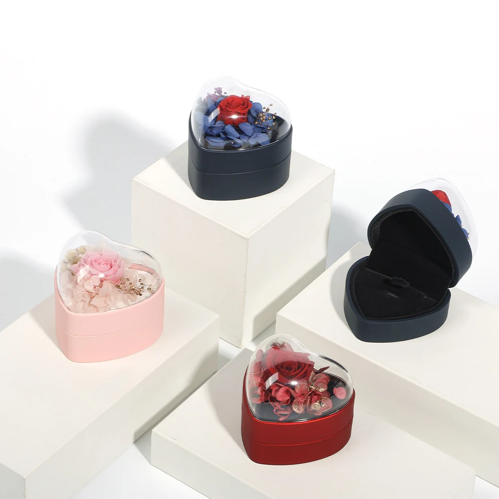 Acrylic Box Heart Shape Flower Gift Red Box Ring Necklace Packaging Acrylic Packaging Gift Jewelry Box