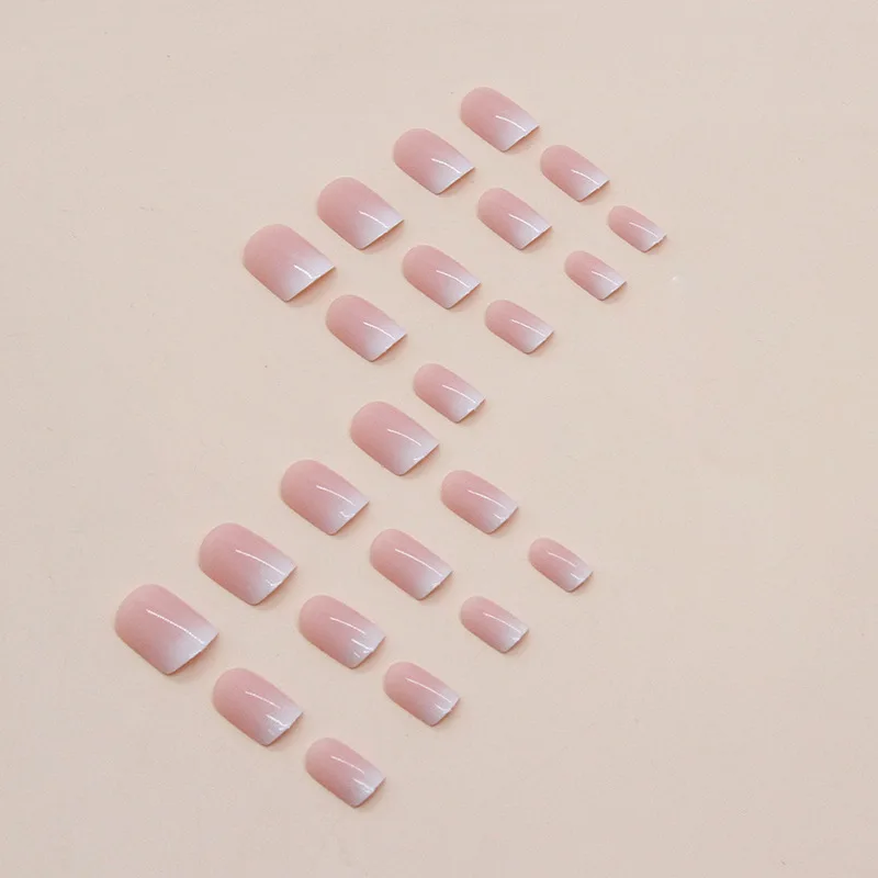 Square Ombre Acrylic Nails 24Pcs Soft Gel Press On Nails Kit with Glue 12 Sizes Reusable Fake Nails in Vanilla Cream Gradient