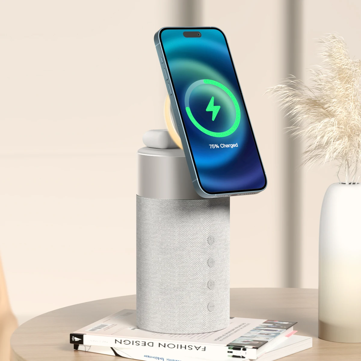 Custom Logo Trending Product BT Speaker Wireless charger For iphone  LED  Warm Light Portable Phone charger Stereo Sound Speaker