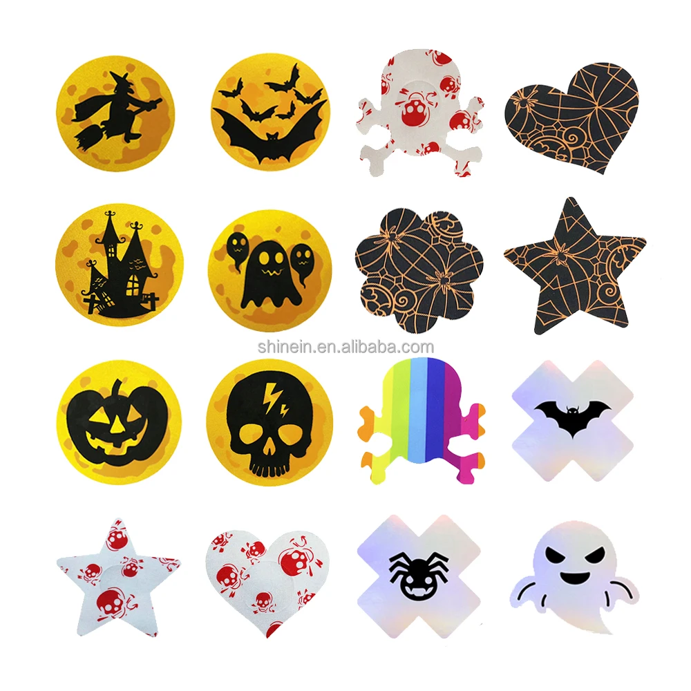Wholesale Halloween Pumpkin Shape Chest Nipple Pasties Glitter Bra Nipple Covers For Women Decoration