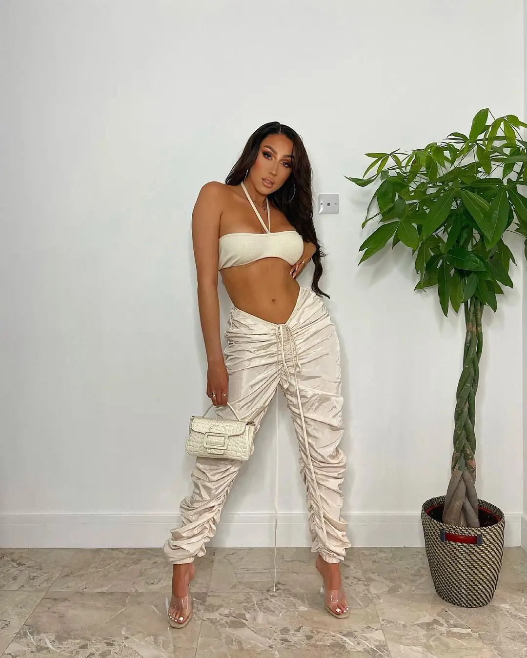 New Design Pure Color High Quality Fabric Cargo Pants Pleated Drawstring Casual Trousers