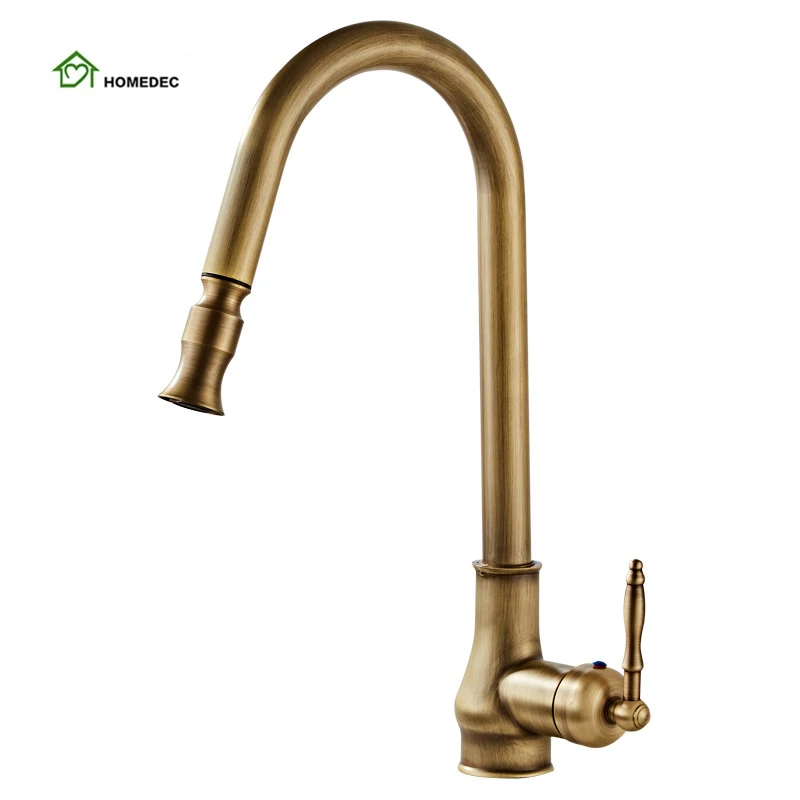 Classic vintage antique faucet pull down kitchen taps with pull out spray