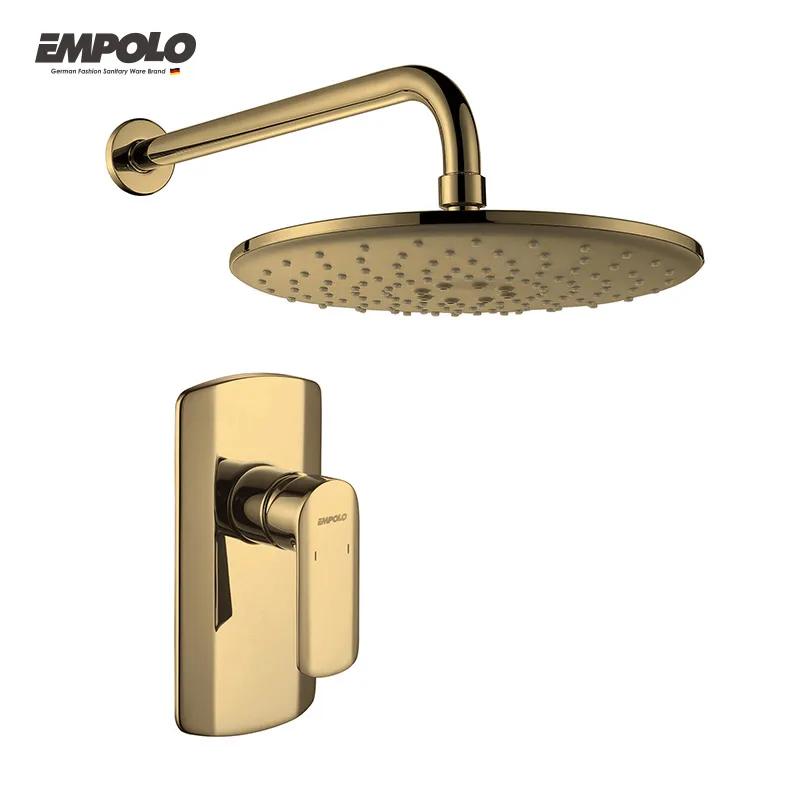Empolo Gold Hidden hot and cold shower mixer inwall mounted rain concealed shower set non slip foot scrubber shower bathroom mat