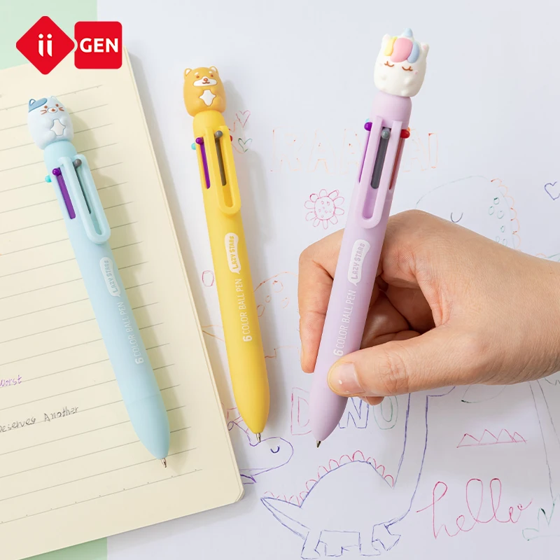 IIGEN  Multi color Ballpoint Pen 0.5 mm 6 Colors  Retractable Animal Ballpoint Pens  School Supplies kawaii pen
