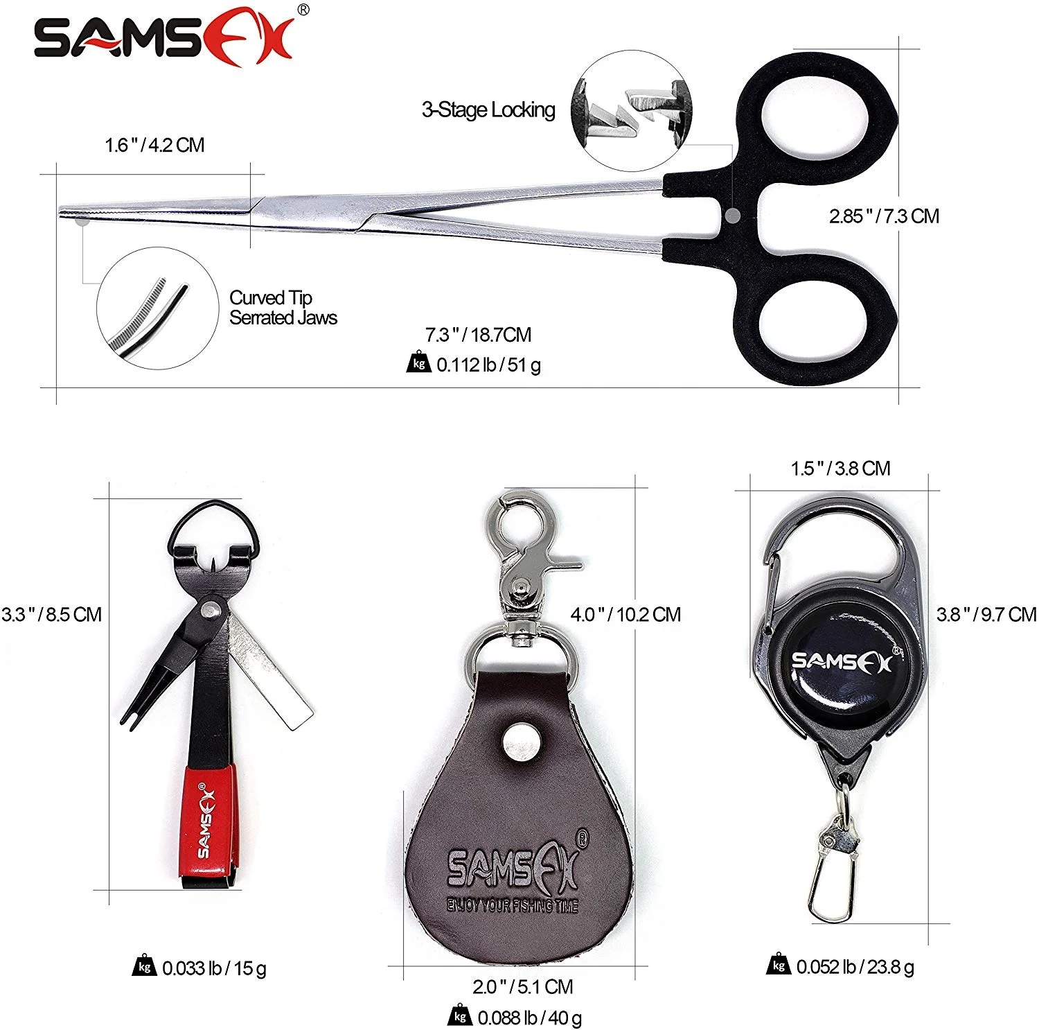 SAMSFX Fishing Forceps Clamp Hook Remover Quick Knot Tying Tools Line Straightener Combo Fly Fishing Vest Tools Kit