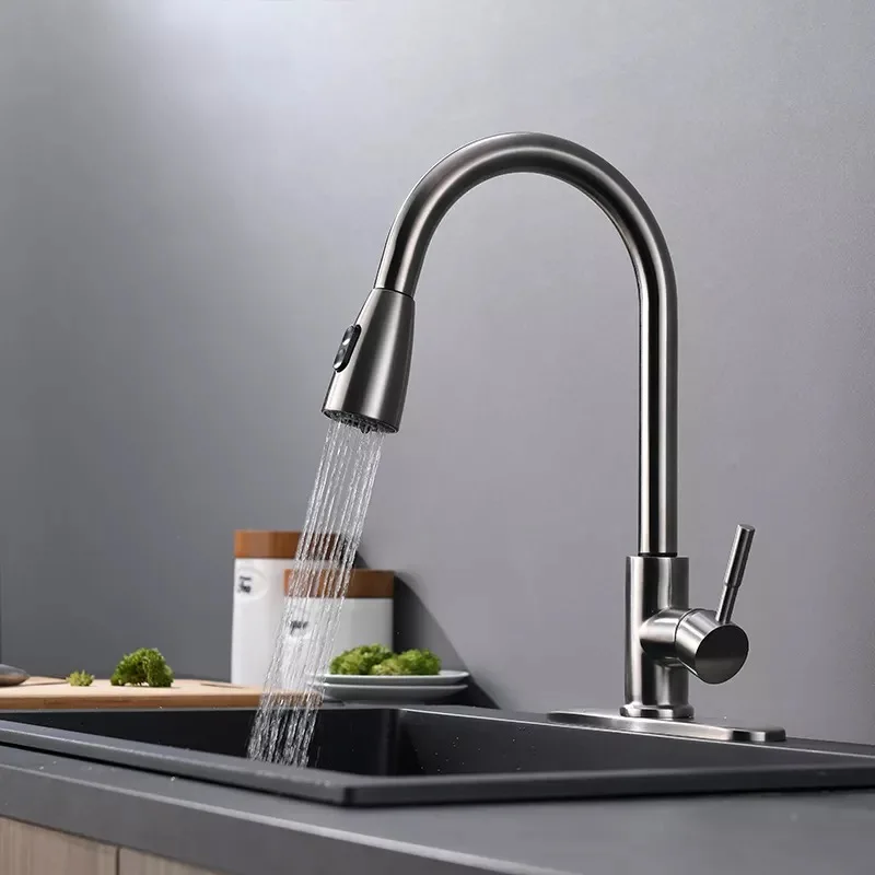 Hot Sale Stainless Steel Pull Out Pull Down Spray Hand Touch Sensor Kitchen Faucet With Cover Plate