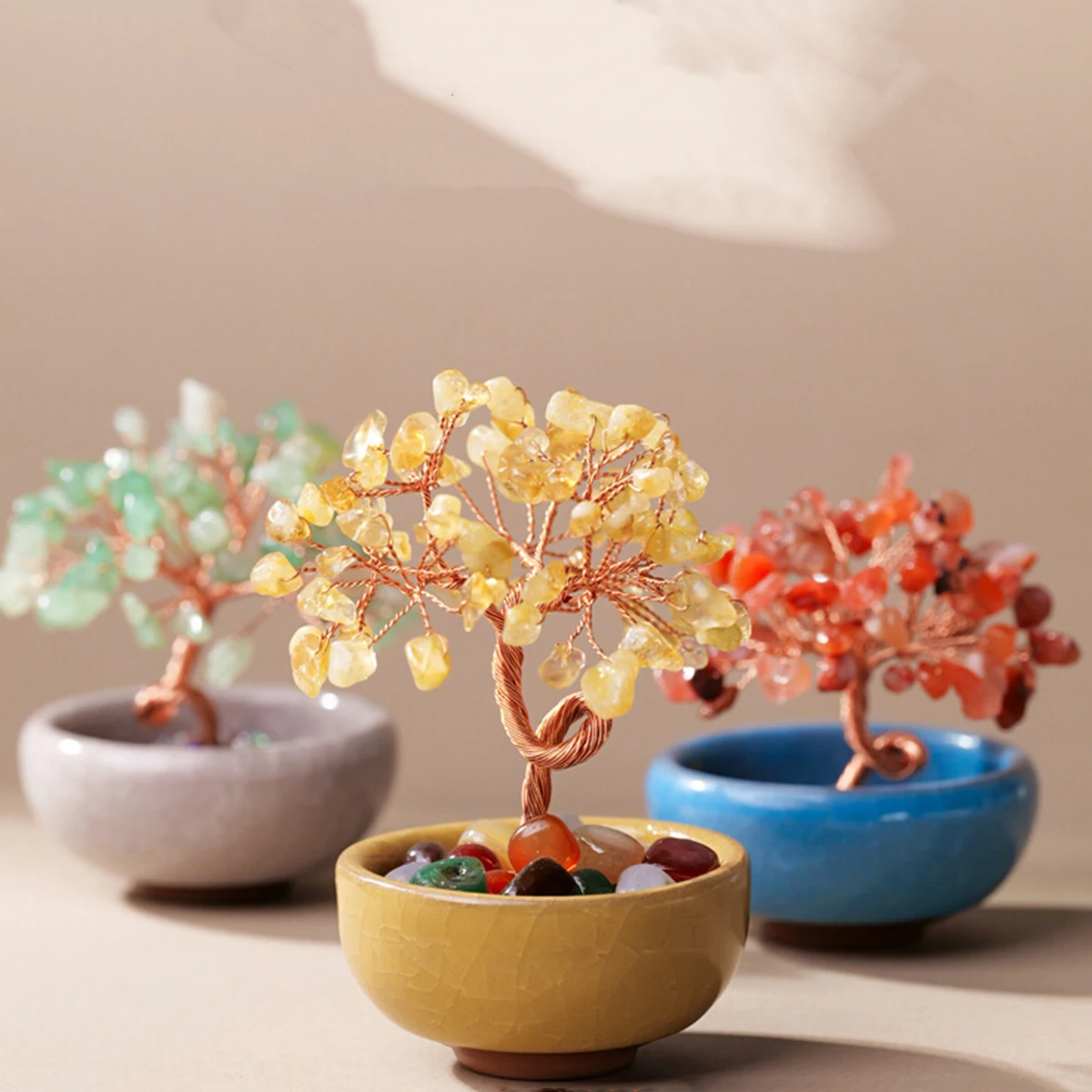 Bulk Natural Crystal Healing Stones Trees Ceramic Bowl Fill Agate Bases Fortune Crystal Trees For Decor