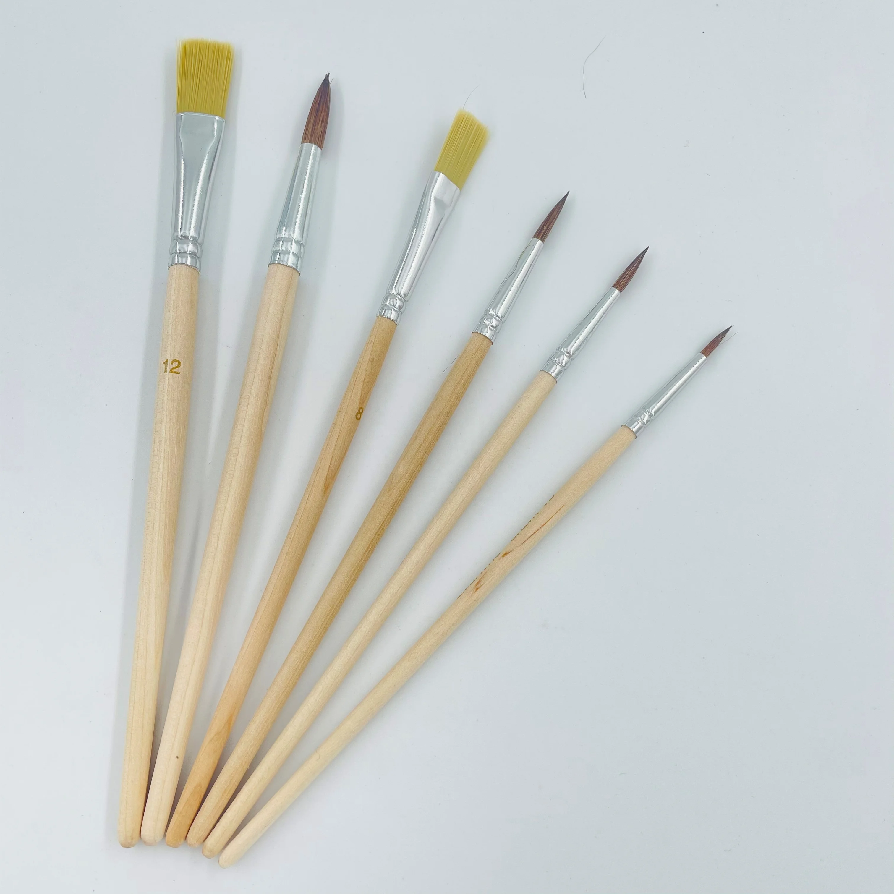 custom logo Amazon hot sale wooden handle aluminum tube pig hog artist brush mixed shape artist paint brush set