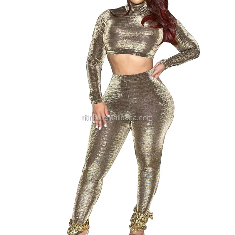 Custom Latest Design Autumn Winter 2 Piece Set Long Sleeve Sexy Cropped Top Hoodie Women Tracksuit