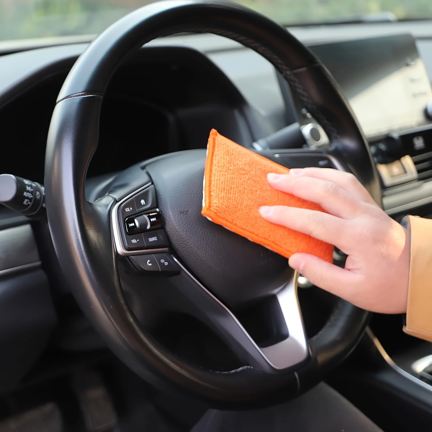 Eco-Friendly Microfiber Car Wax Applicator Car Interior Scrubbing Sponge for Car Boat Wood Marble Motorcycle-Orange Color