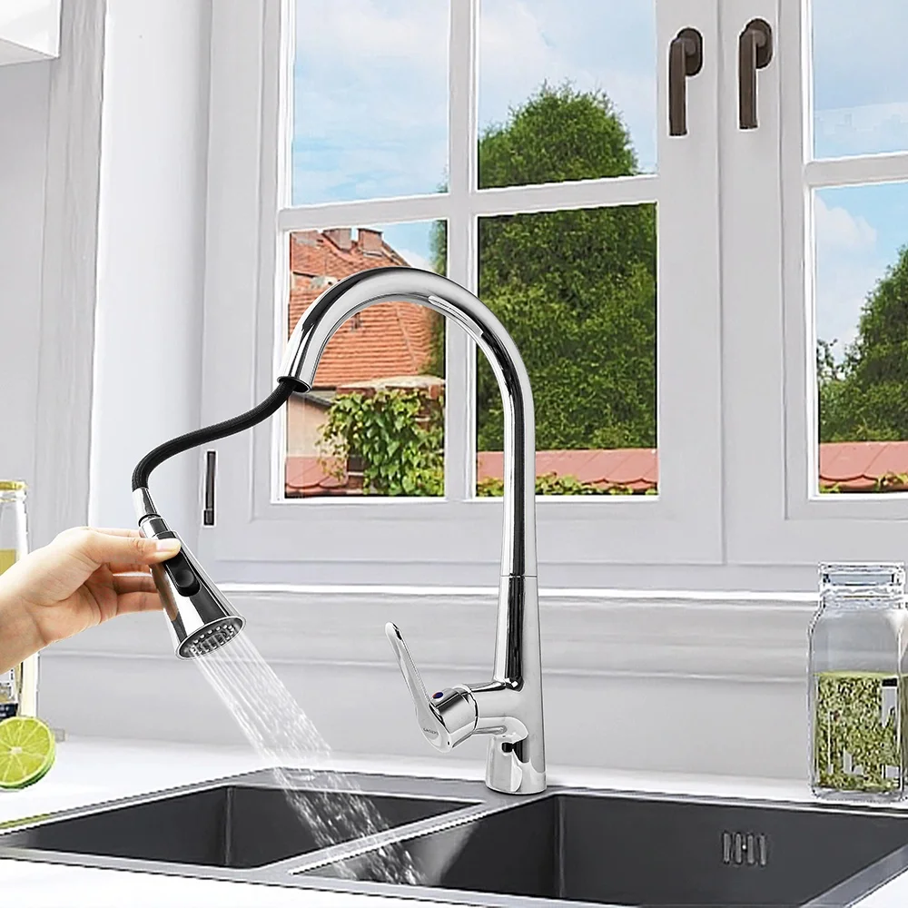 GaoZhi Factory Price Water Rotating Pull Out Kitchen Taps Sink Flexible Faucet Kitchen Faucet For Kitchen Sink Griferia Cocina