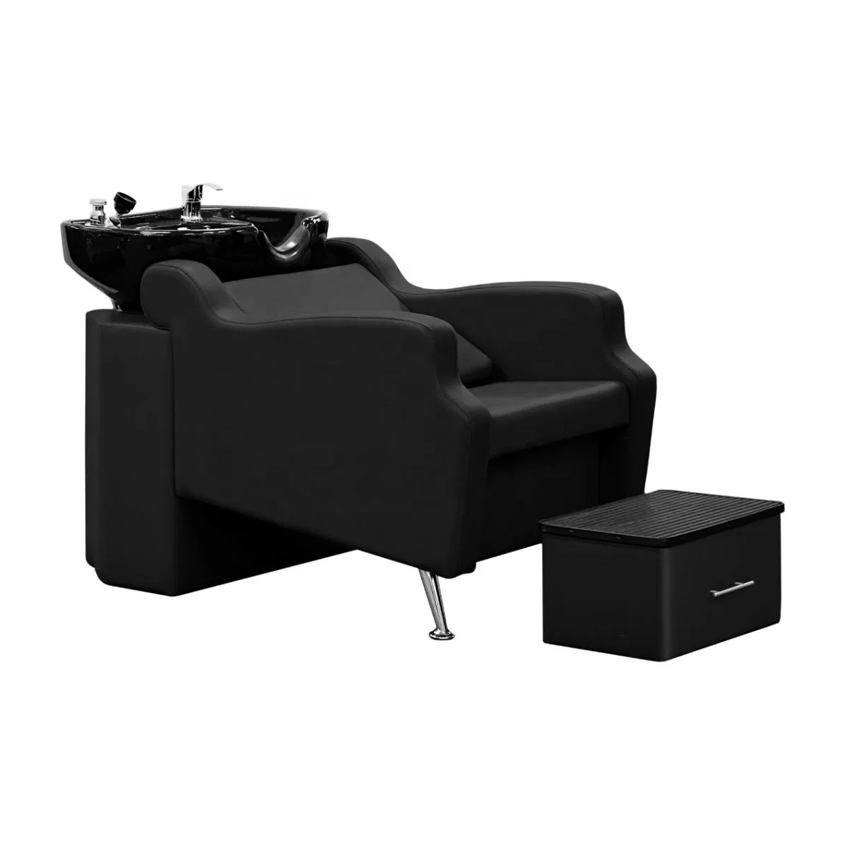 Economic Comfort Black Beauty Salon Barbershop Furniture Backwash Unit Head Wash Sink And Chair Hair Wash Shampoo Chairs