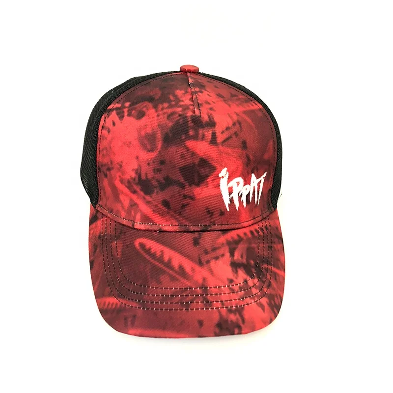 Factory Wholesale Summer All over print Sports Baseball Hat and Cap Custom 5 panels Mesh Trucker Cap Hats