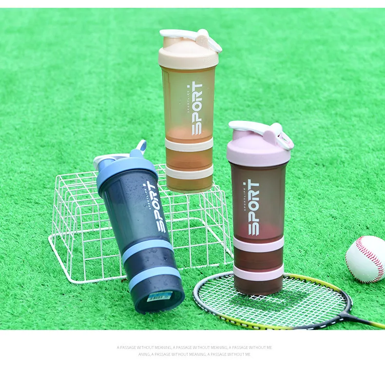Protein Shaker Bottle with Three Part Twist Off Storage Gym shaker cups for protein shakes 450ml ,BPA Free, Leak Proof