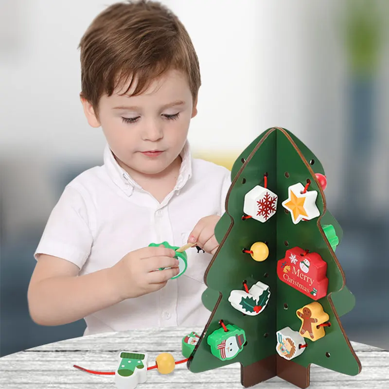 Montessori Early Educational children educational toys wooden Christmas tree beaded game Christmas gift beaded toy for kids