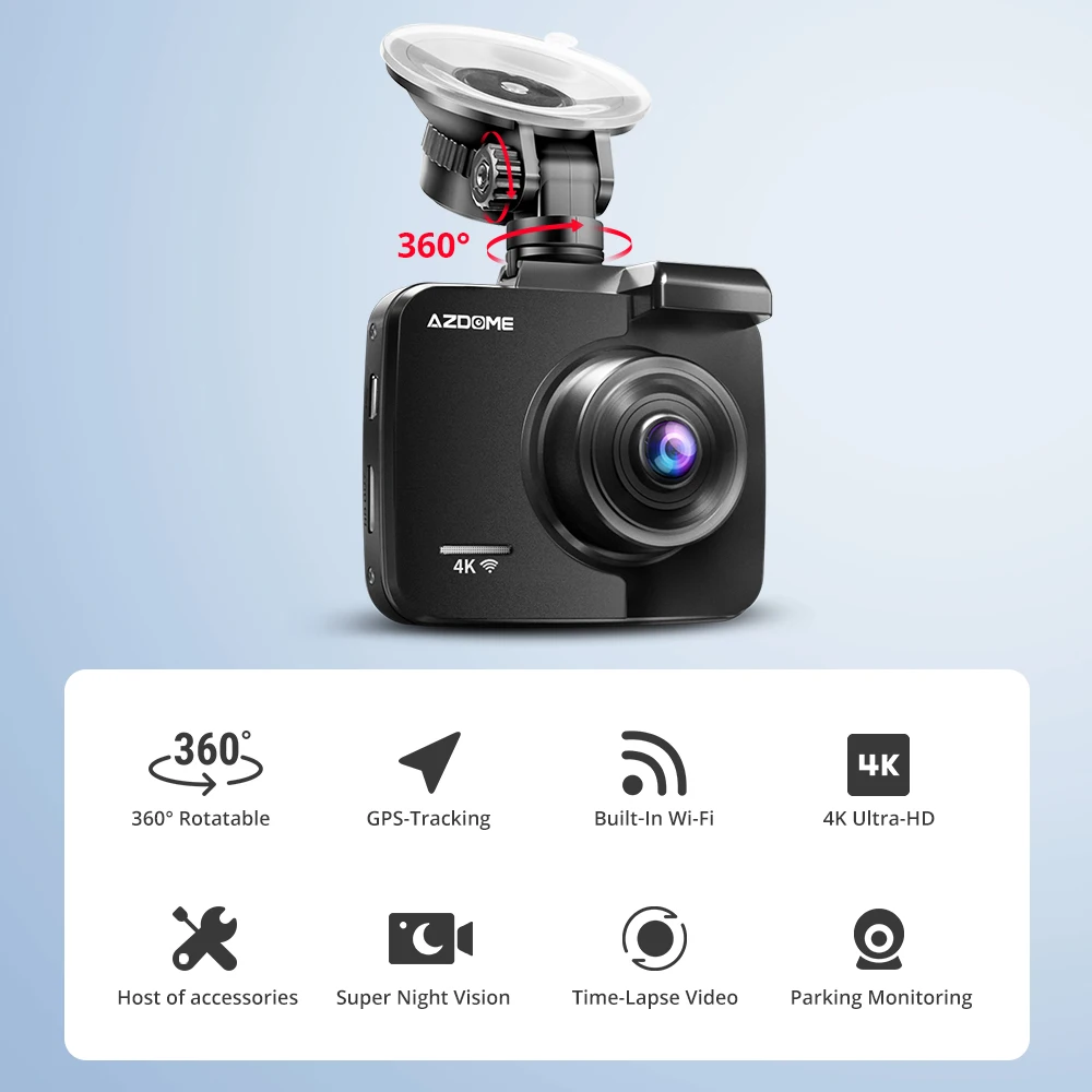 AZDOME GS63H 4K Встроенный GPS WiFi Автомобильный видеорегистратор с двумя объективами Автомобильная камера заднего вида видеокамера ночного видения