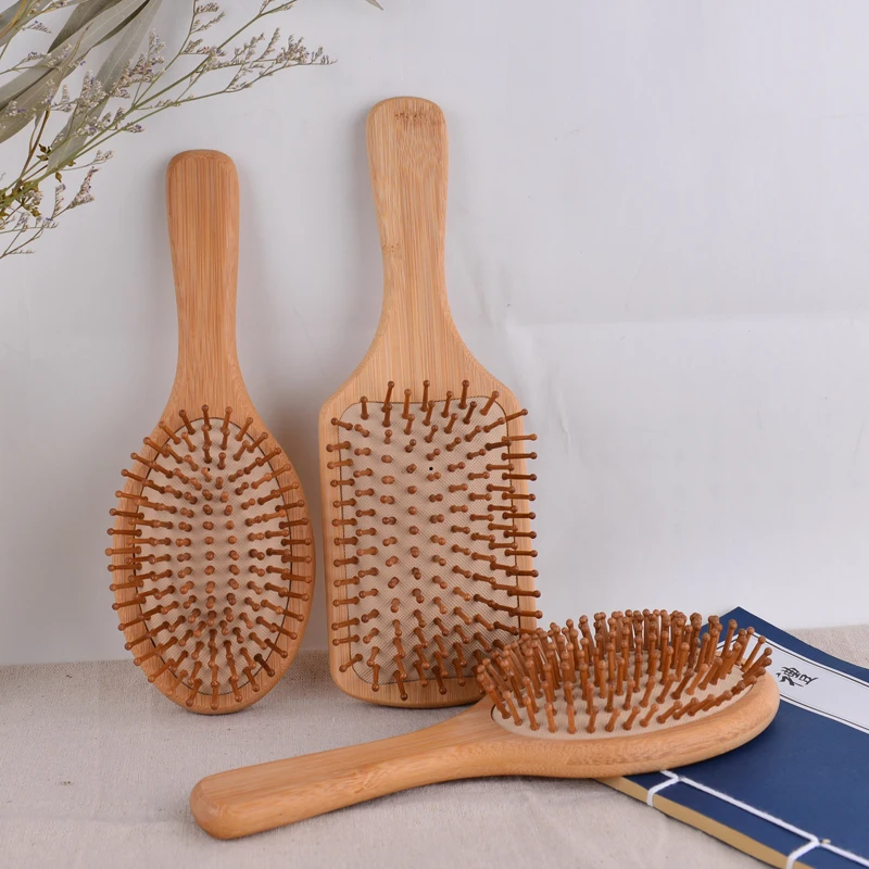 OEM Натуральный экологичный Квадратный Бамбуковый деревянный лопастной массажный шампунь для кожи головы раскладная щетка для волос бамбуковая щетка для волос с фирменным логотипом