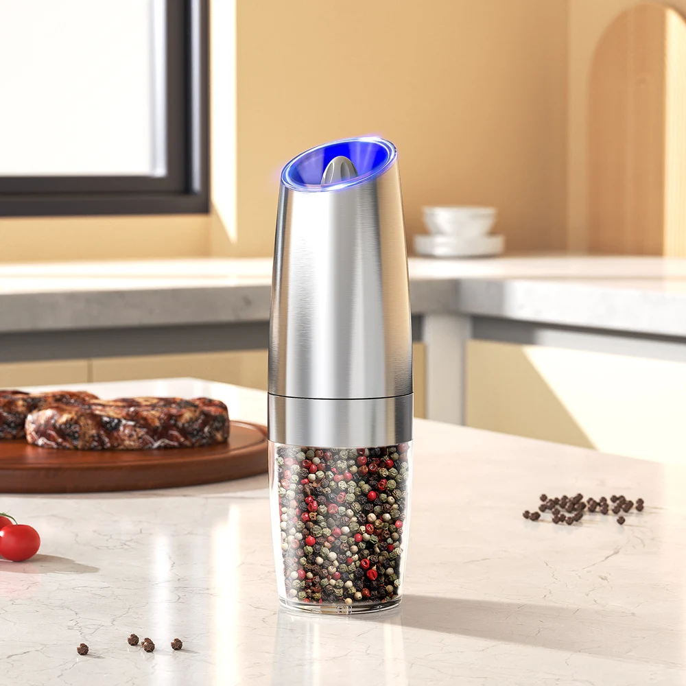 Kitchenware 135ML Stainless Steel Spice Gravity Salt Pepper Mill by Battery Operated