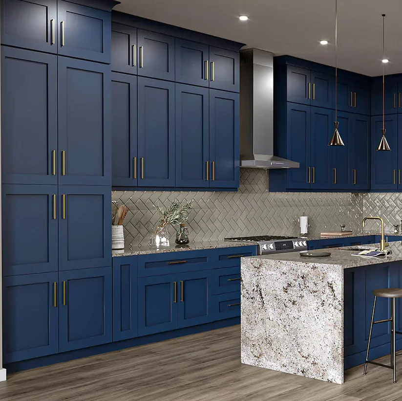 RTA ready to assemble solid wood designs blue shaker kitchen cabinet
