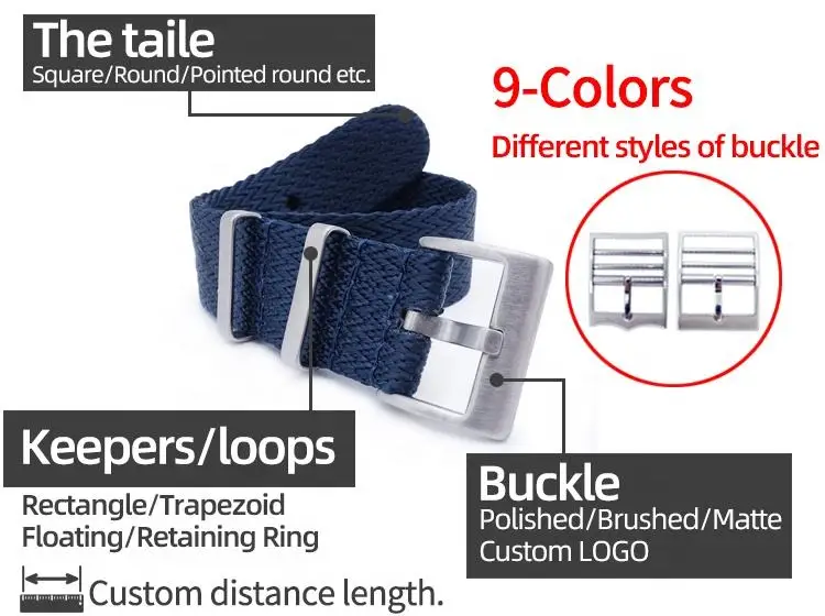 Custom Two-Piece Herringbone Stripe Sport Nylon Watch Band 20mm & 22mm Wrist Strap