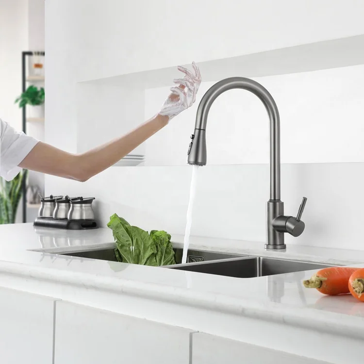 304 Stainless Steel Kitchen Sink Water Gun gray Pull Out Smart Touch Sensor Kitchen Faucet