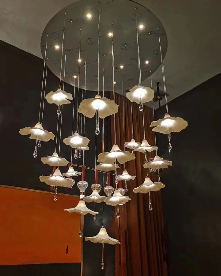 hotel chandelier luxury mushroom chandeliers rectangular crystal hanging pendant light staircase flower ceiling lamps table top