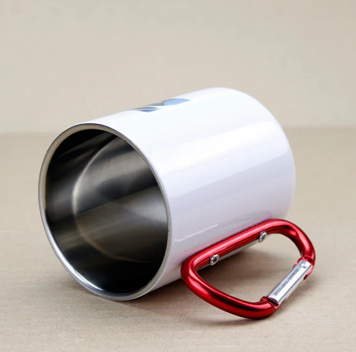 Wholesale Preferential 300ML Double Insulation Carabiner Handle Printed Logo Camping Travel Sublimation Stainless Steel Mug
