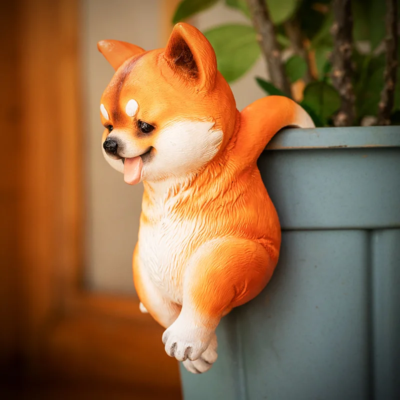 wholesale garden landscaping decoration Resin puppy shiba inu dog flower pot hanging bonsai plant hanger with pot