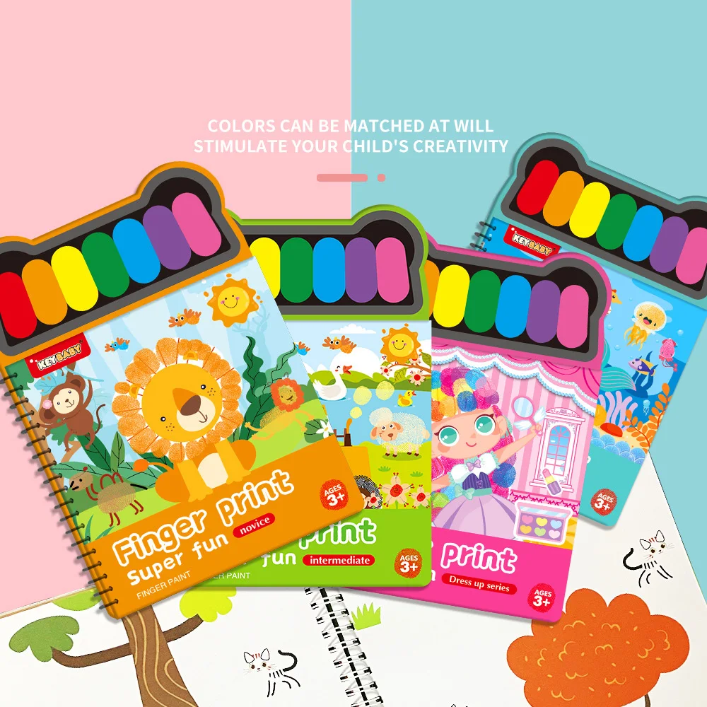 wholesale keybaby children book finger print coloring drawing book for kids with palette water paint kids educational toys