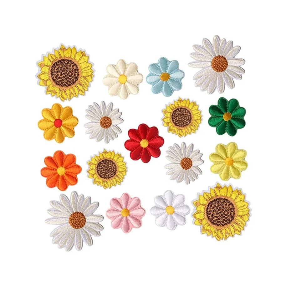 Wholesale Daisy Small Colorful Flower Design Custom Logo Embroidered Patches Iron on Embroidery Patches For Clothing