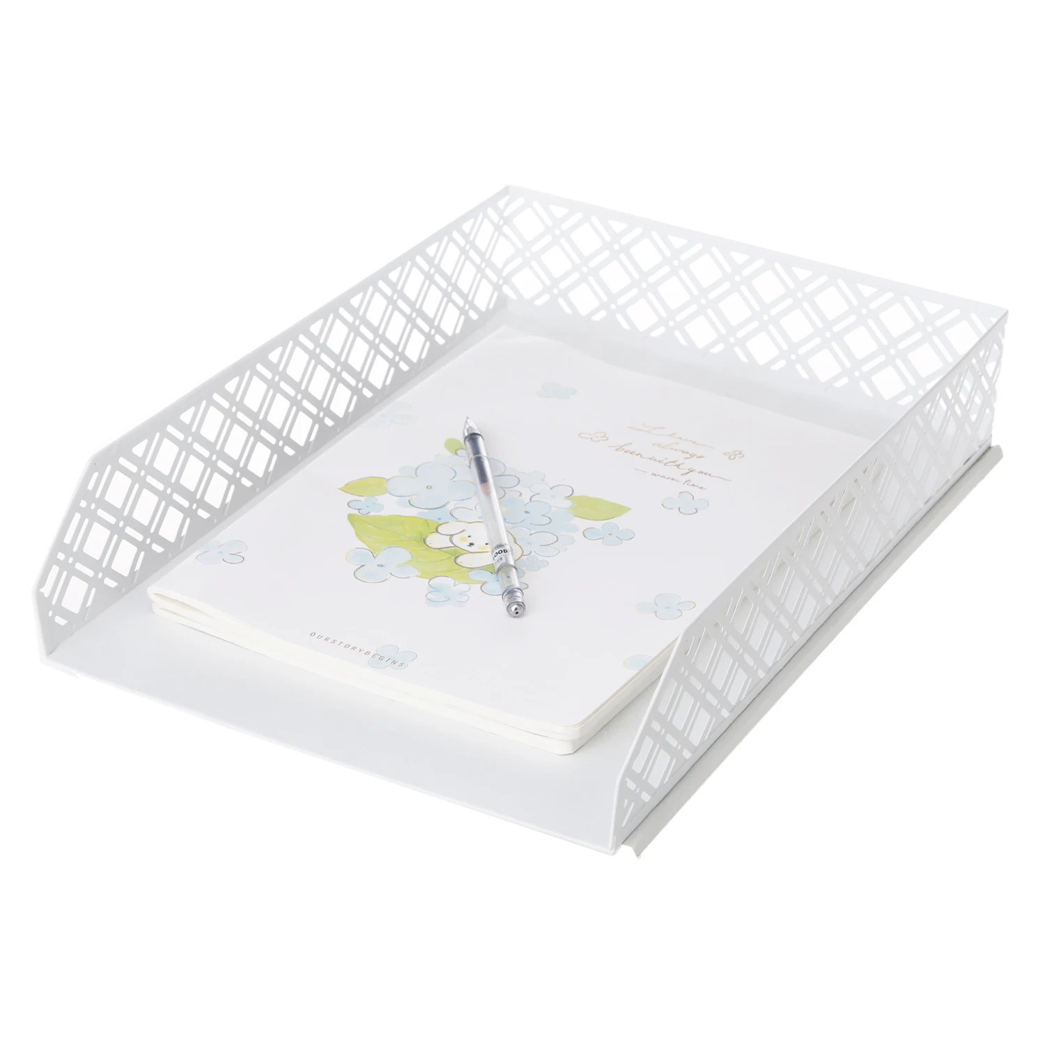 White 5 Pieces Metal Mesh Office Desktop Accessories with Pen Holder Storage Holder Office Supply Desk Organizer Stationery Set