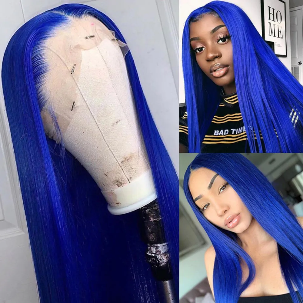 Blue Color 13*4 Lace Front Wigs with Pre Plucked Hairline Brazilian Remy Hair Body Wave Lace Front Human Hair Wig with Baby Hair